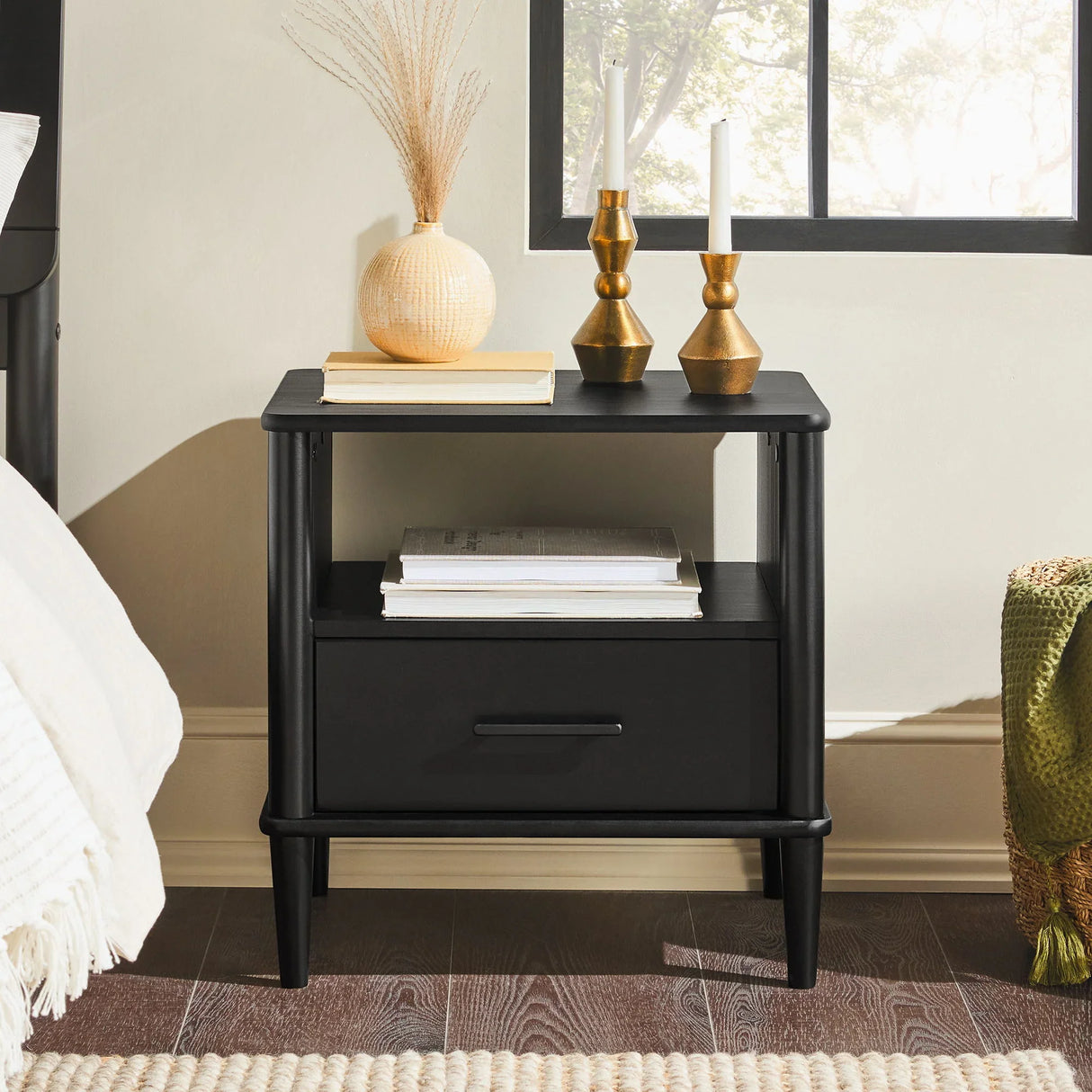 Transitional Solid Wood Spindle Nightstand - Furniture Home Direct