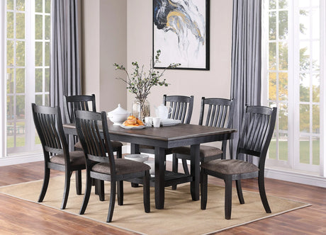 Dining Set Transitional Table With Shelf 6 Chairs Coffee - Furniture Home Direct