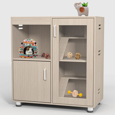 4 Tier Hamster Cage With Acrylic Windows And Storage Cabinet - Furniture Home Direct