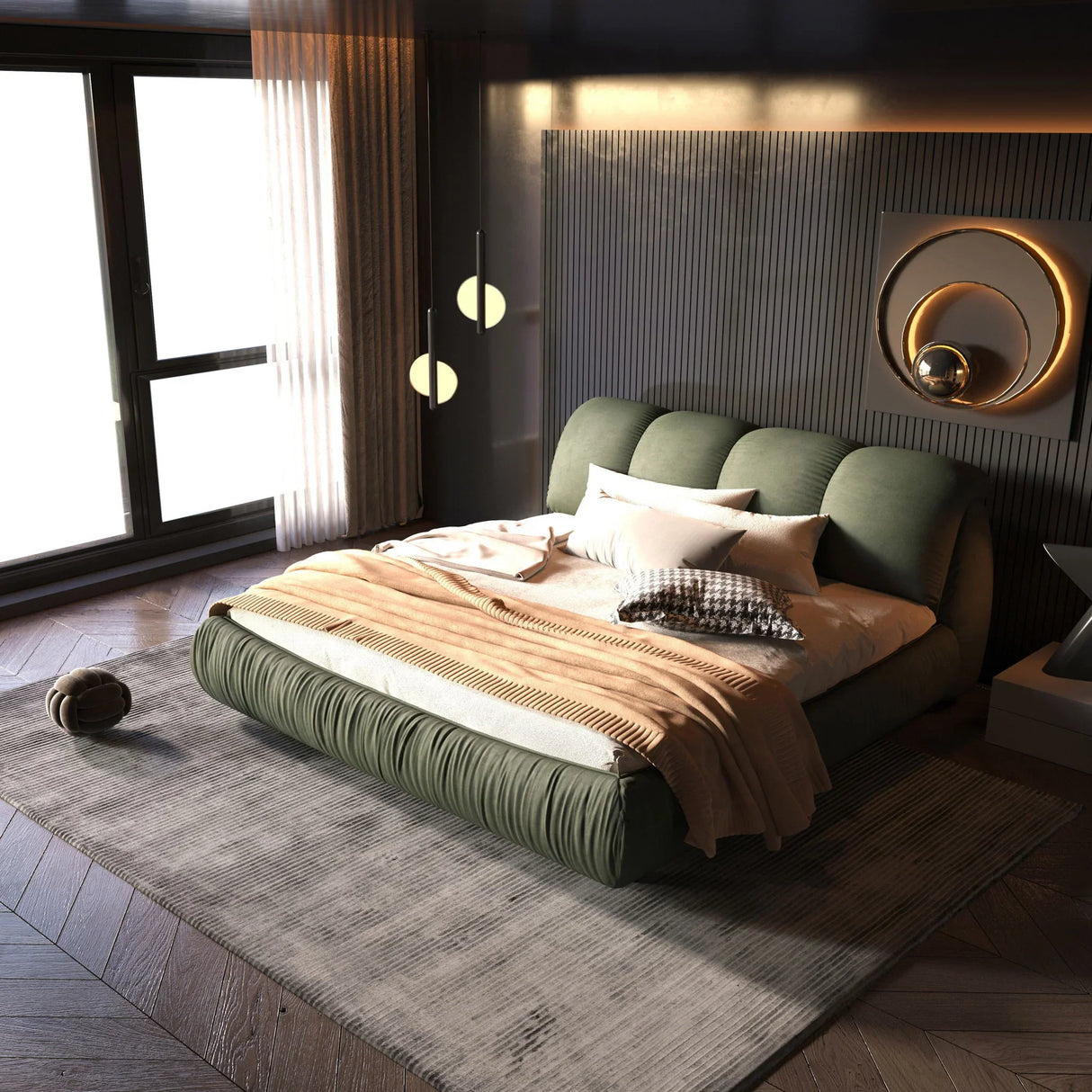 Luxury Upholstered Platform Bed With Oversized Padded Backrest And Solid Wood Frame - Furniture Home Direct