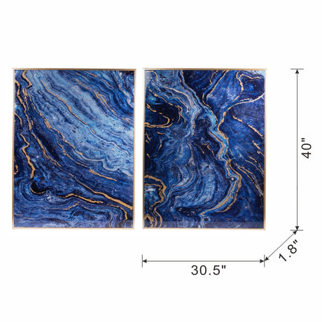 Framed Art Panels, Unique Marbled Design (Set of 2) - Blue - Furniture Home Direct