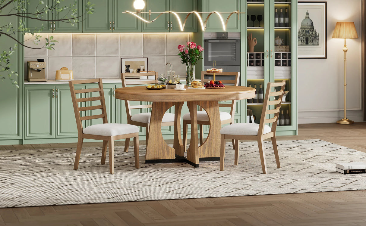 Dining Set Round Wood Table With Ladder Back Chairs Natural - Furniture Home Direct