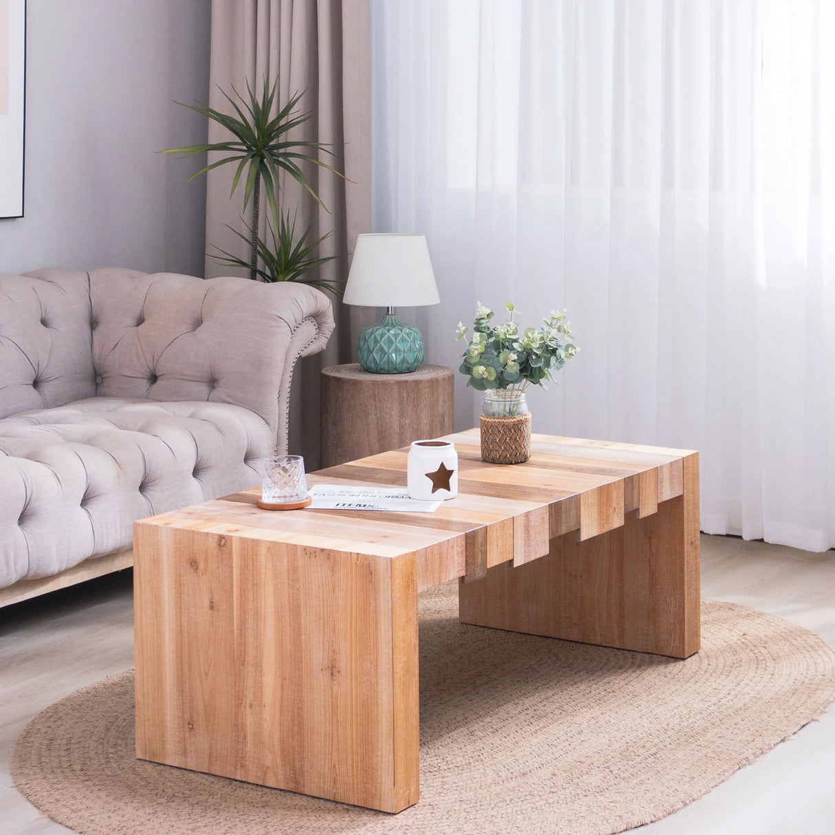 Coffee Table Rustic Slat Design Engineered Wood Multicolor - Furniture Home Direct