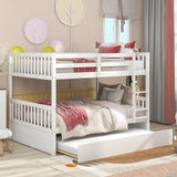 Bunk Bed With Trundle, Convertible To 2 Size Platform Bed, Bunk Bed With Ladder And Safety Rails For Kids - Furniture Home Direct