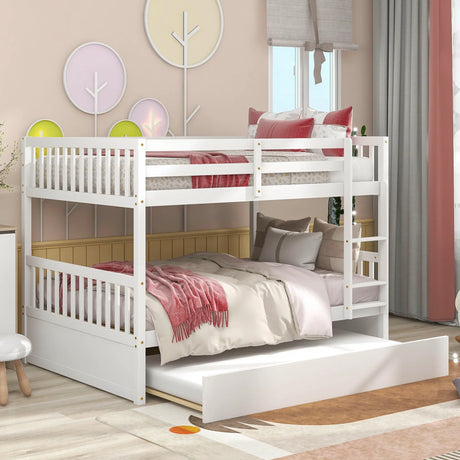 Bunk Bed With Trundle, Convertible To 2 Size Platform Bed, Bunk Bed With Ladder And Safety Rails For Kids - Furniture Home Direct