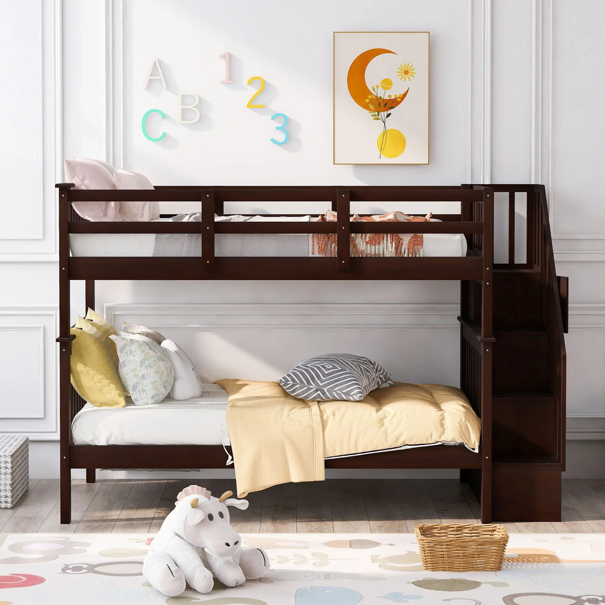 Stairway Bunk Bed With Storage And Guard Rail For Bedroom - Furniture Home Direct