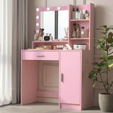 Vanity Desk With Illuminated Mirror And Storage Pink - Furniture Home Direct