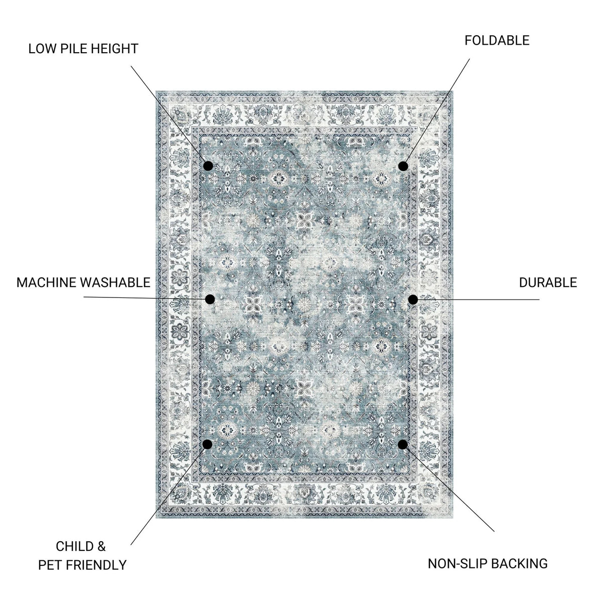 Toucan - Washable Non - Slip Area Rug, Elegant Design - Silver - Furniture Home Direct