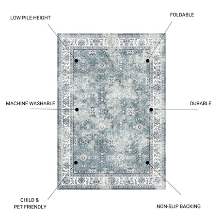 Toucan - Washable Non - Slip Area Rug, Elegant Design - Silver - Furniture Home Direct