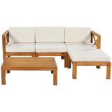 Outdoor 5-Piece Sectional Set with Cushions, Natural Finish+ Beige Cushions - Furniture Home Direct