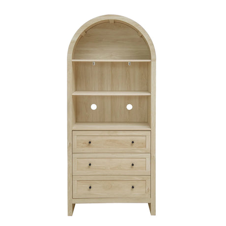 Arched Kitchen Pantry, Modern Farmhouse Wood Kitchen Storage Cabinets, Arched Storage Display Cabinet With Adjustable Shelves, Versatile Cupboard For Kitchen, Dining Room, Living Room - Natural - Furniture Home Direct