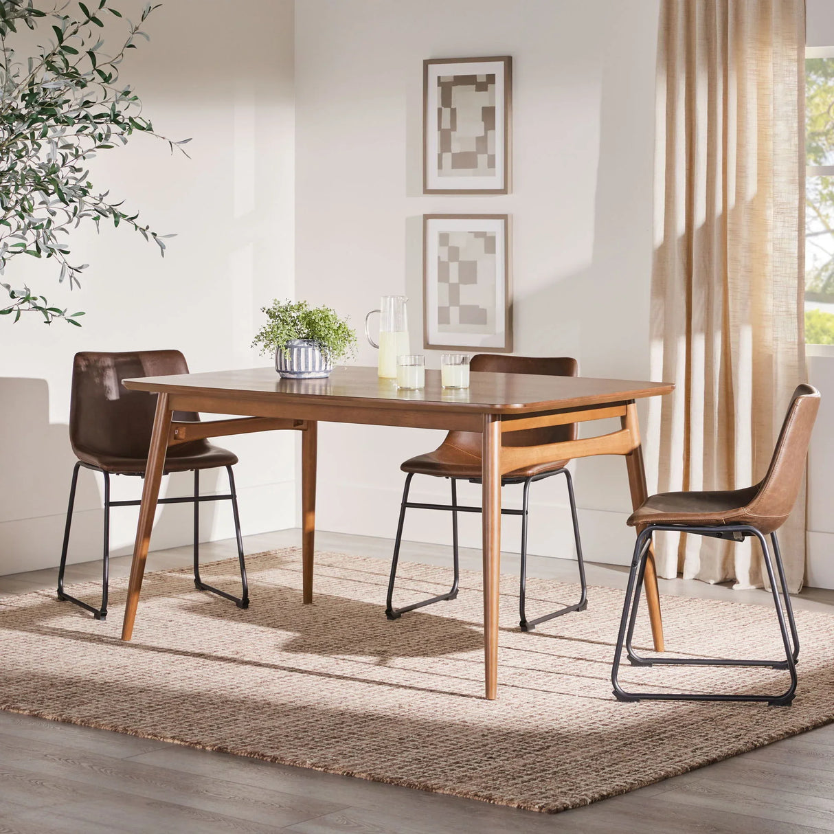 Mid-Century Modern Wood Tapered Legs Dining Table - Furniture Home Direct