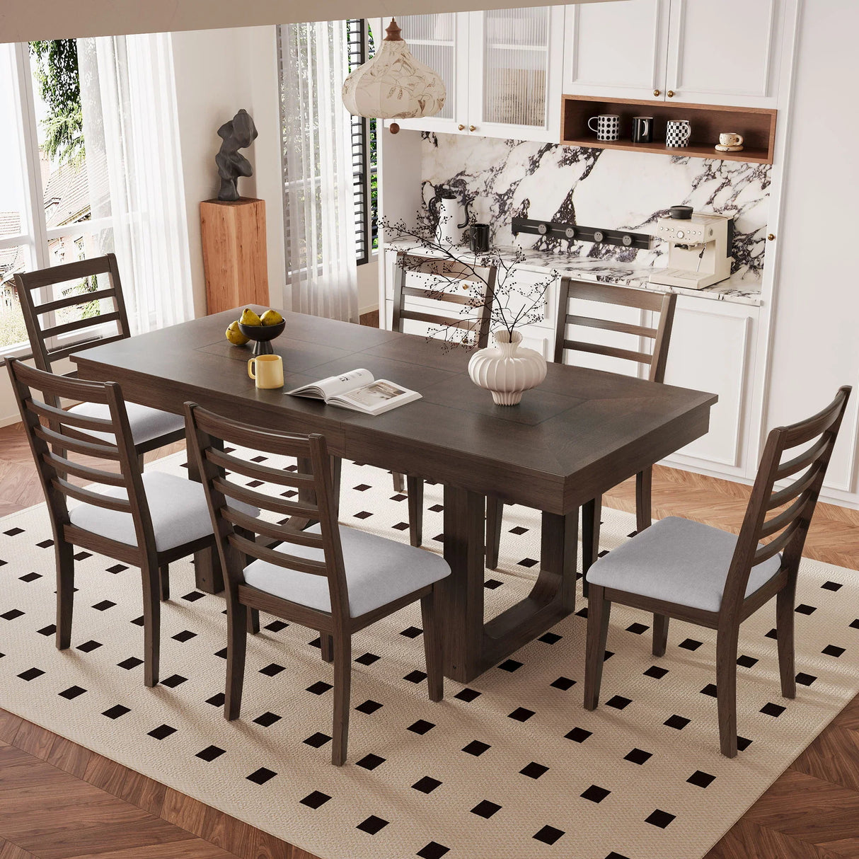 Extendable Dining Set, Farmhouse Extendable Table With Upholstered Chairs - Furniture Home Direct