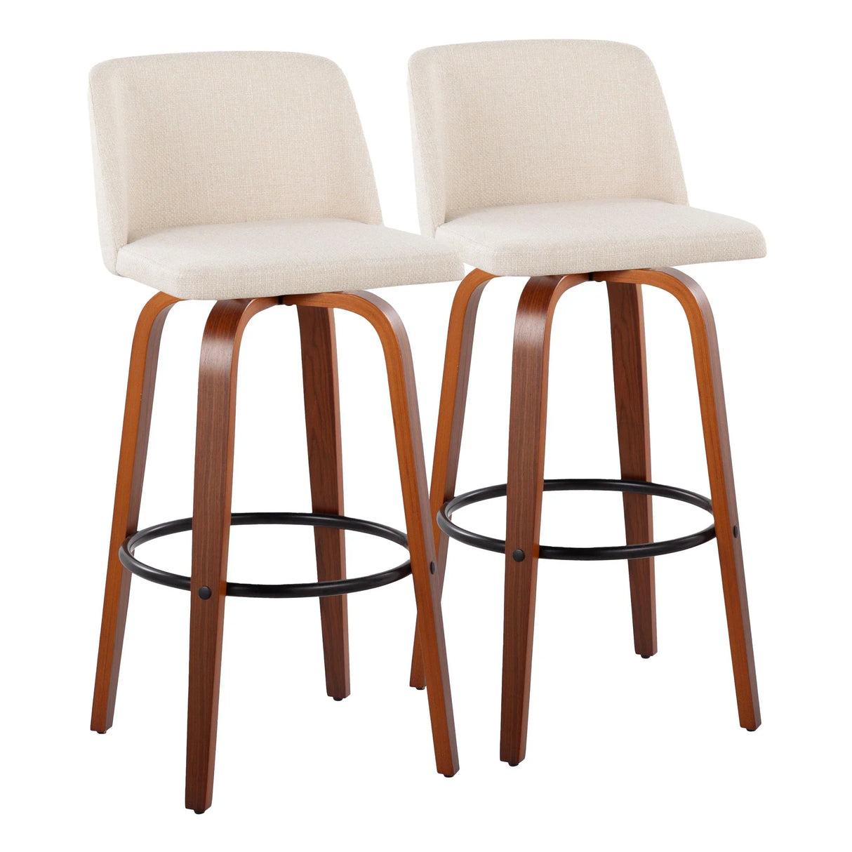 Toriano - Mid Century Modern Fixed Height Barstool Swivel And Round Footrest (Set of 2) - Furniture Home Direct