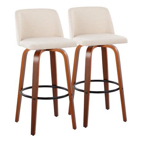 Toriano - Mid Century Modern Fixed Height Barstool Swivel And Round Footrest (Set of 2) - Furniture Home Direct