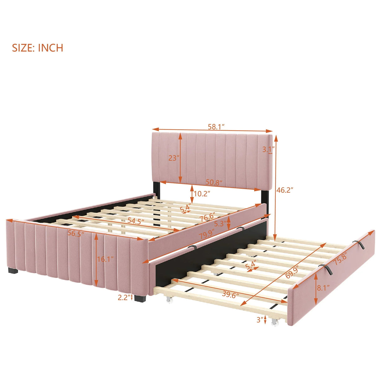 Elegant Upholstered Platform Bed With Twin Size Trundle - Furniture Home Direct