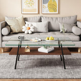 Rectangle Coffee Table, Tempered Glass Tabletop With Metal Legs, Modern Table For Living Room - Furniture Home Direct