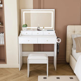 Modern Makeup Vanity Set With Power Outlet, Hair Dryer Holder, And Adjustable Lighting - Furniture Home Direct