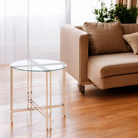 Veises - Clear Glass Top With End Table - Champagne - Furniture Home Direct