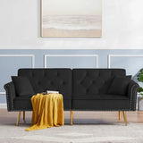 Velvet Tufted Sofa Couch With 2 Pillows And Nailhead Trim - Furniture Home Direct