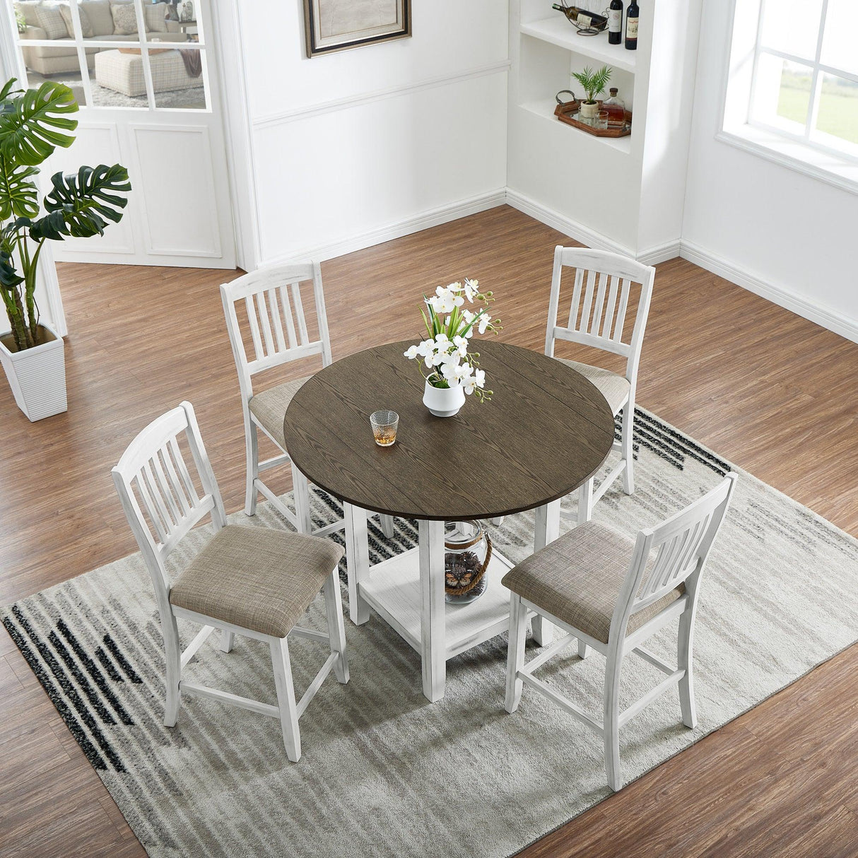 5 Piece Counter Height Dining Set with foldable leaves - Furniture Home Direct
