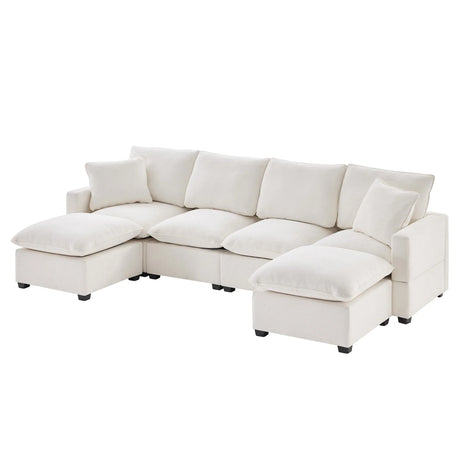 Modern U-Shape Modular Sofa, 6 Seat Chenille Sectional Couch Set With 2 Pillows Included, Freely Combinable Indoor Funiture For Living Room, Apartment, Office - Furniture Home Direct