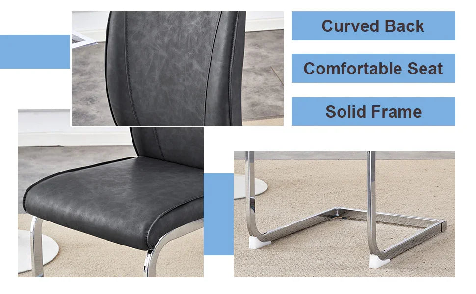 Dining Chairs Cantilever Metal Frame Polished PU Dark Gray - Furniture Home Direct
