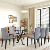 Dining Set Glass Top Table With Eight Fabric Chairs Gray - Furniture Home Direct