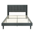 Queen Size Upholstered Platform Bed Frame With Button Tufted Linen Fabric Headboard - Dark Gray - Furniture Home Direct
