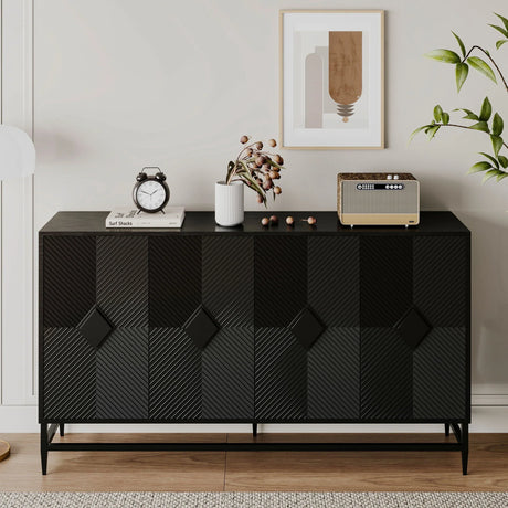 Accent Lacquered 4 Door Wooden Cabinet Sideboard Buffet Server Cabinet Storage Cabinet, For Living Room, Entryway, Hallway, Office, Kitchen And Dining Room - Matte Black - Furniture Home Direct