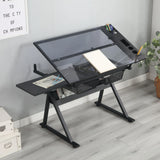 Adjustable Tempered Glass Drafting Printing Table With Chair - Furniture Home Direct
