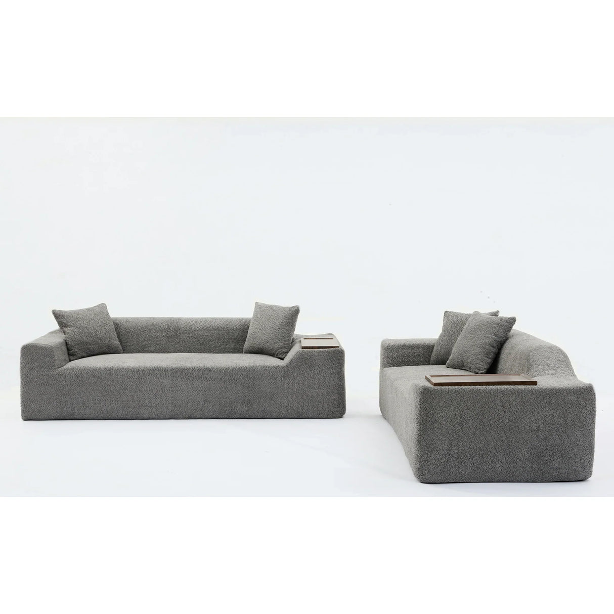 2 Piece Boucle Cloud Living Room Set with 2 Trays - Dark Gray - Furniture Home Direct
