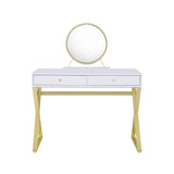 Vanity Desk With Mirror And Jewelry Tray Gold Legs White - Furniture Home Direct