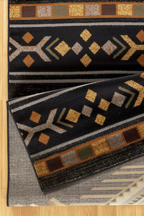 Tribes - 2'7" X 7'3" Southwest Area Rug Polypropylene - Black - Furniture Home Direct