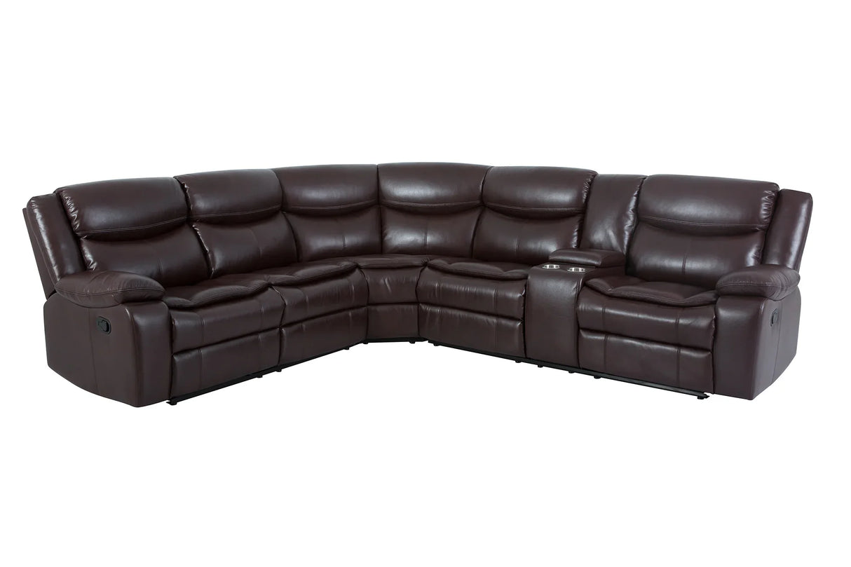 Sectional Sofa Leather Manual Reclining Family Room Brown - Furniture Home Direct