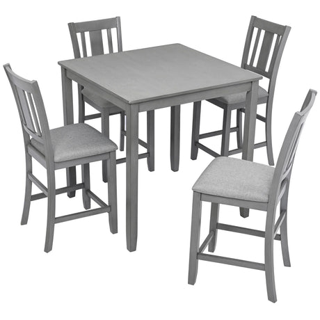 5 Pieces Dining Table Set, Counter Height Kitchen Table Set With Square Table And 4 Upholstered Chairs - Furniture Home Direct