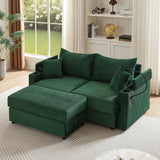 Sofa and Ottoman With Storage, Two USB Ports, Two Cup Holders and Phone Holder - Green - Furniture Home Direct