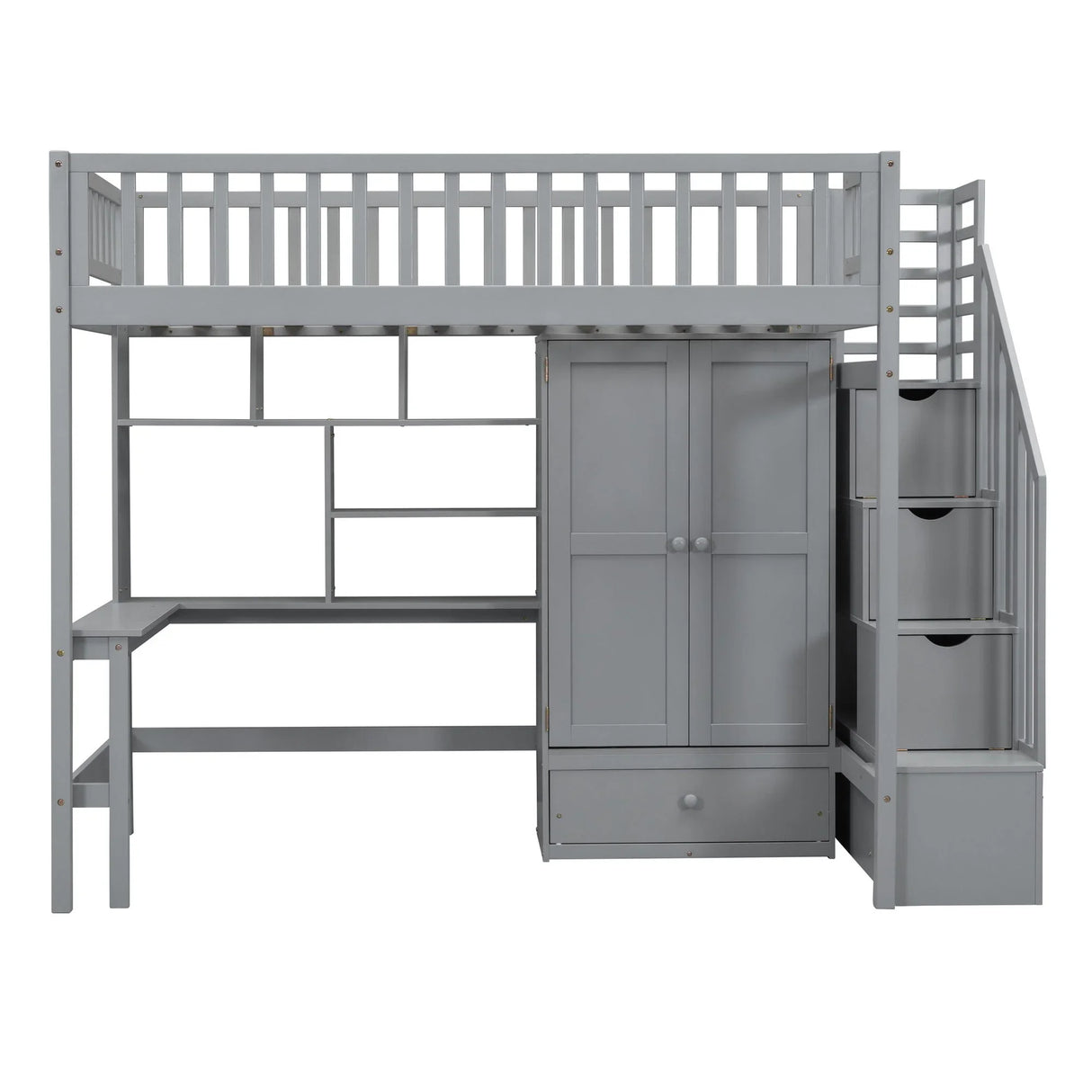 Loft Bed With Bookshelf, Drawers, Desk, And Wardrobe - Furniture Home Direct