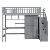 Loft Bed With Bookshelf, Drawers, Desk, And Wardrobe - Furniture Home Direct