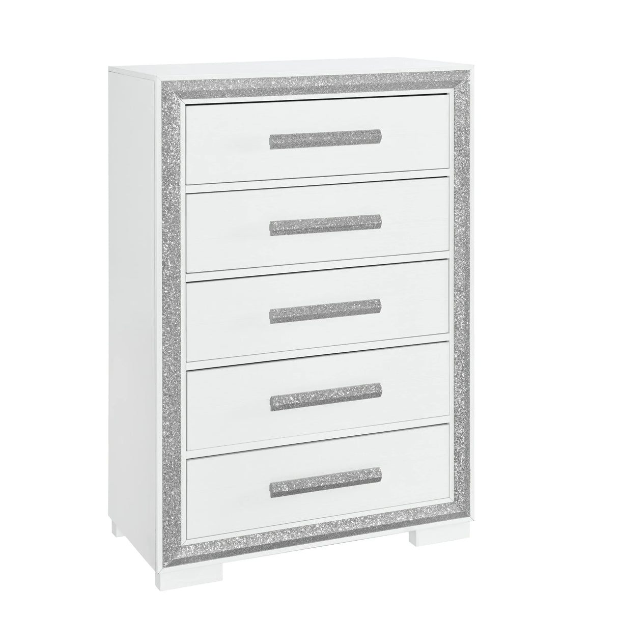 King Bedroom Set Contemporary Wood Finish Nightstand Silver - Furniture Home Direct