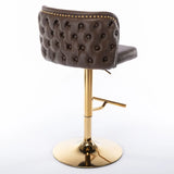Bar Stools Swivel Tufted Faux Leather Set of 2 Brown - Furniture Home Direct