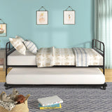 Twin Size Daybed Platform Bed Frame With Trundle Built In Casters - Black - Furniture Home Direct