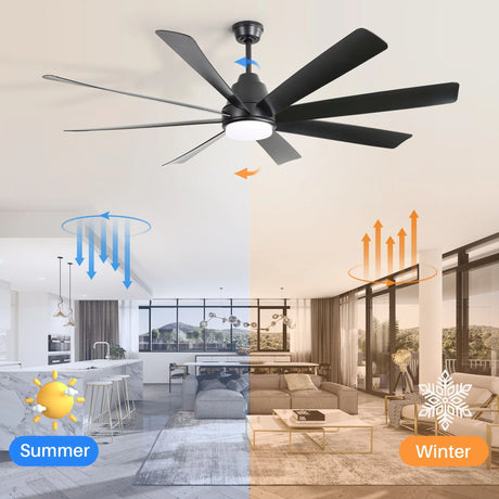 Large Ceiling Fans With Lights And Remote Control 6 Wind Speed DC Motor For Living Room - Black - Furniture Home Direct