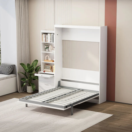 Morden Deisgn Vertical Murphy Bed With Shelf And Drawers For Bedroom Or Guestroom Wall Bed Space Saving Hidden Bed With New Style Gas Struts - Furniture Home Direct