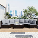 4 Piece Curved Wicker Patio Sectional with Coffee table - Gray - Furniture Home Direct