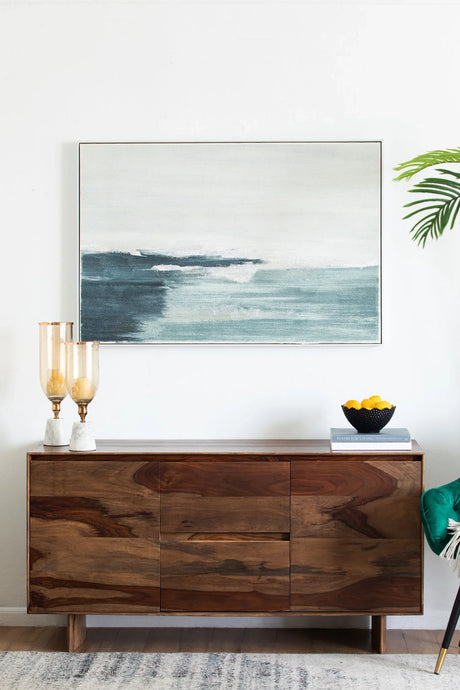 Large Rectangle Framed Wall Art Ocean Waves Canvas Print, Home Decor For Living Room Foyer Office - White / Blue - Furniture Home Direct