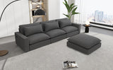 Chenille Cloud Sectional with Ottoman, Charging Ports and Three Back Pillows - Grey - Furniture Home Direct