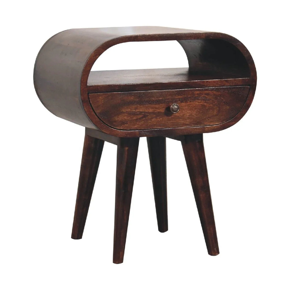Wooden Circular Bedside Table With Open Slot - Walnut - Furniture Home Direct