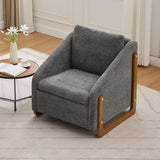 Modern Chenille Upholstered Armchair With Wooden Side Frame - Furniture Home Direct