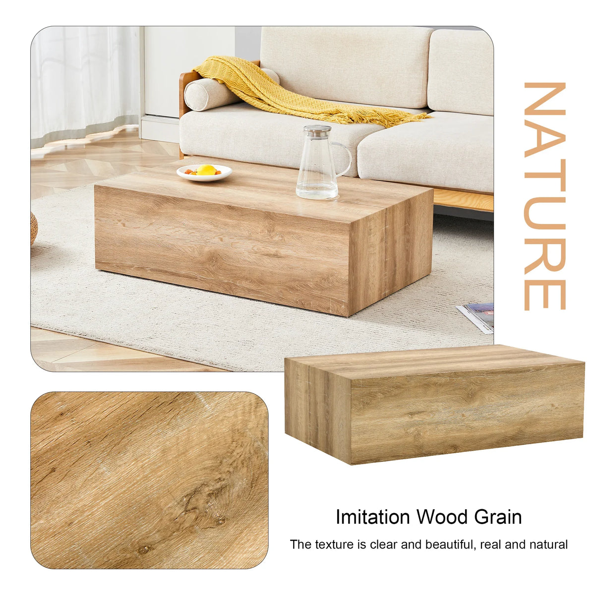 Coffee Table Modern MDF Sleek Contemporary Natural Wood - Furniture Home Direct